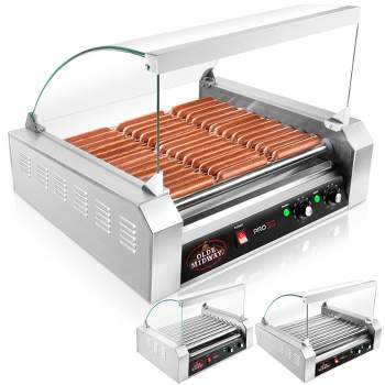 Olde Midway Electric Hot Dog Roller Grill Machine with Glass Cover, Commercial Grade
