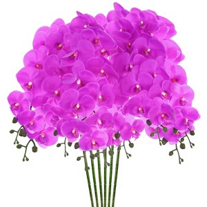 Unique Bargains Artificial Orchid Flowers Nine-headed Large Faux Phalaenopsis Silk Bouquets Real Touch 37 Inch - 1 of 4