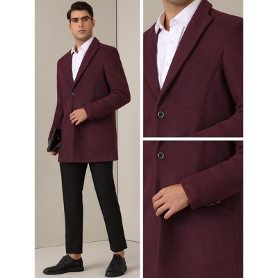 Lars Amadeus Men's Single Breasted Classic Business Winter Trench Coat Burgundy X Large — фото 5