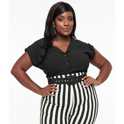 Unique Vintage Women's Plus Twill Sleeveless Blouse Black