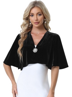 Allegra K Women's Velvet Cardigan Cocktail Party Bell Sleeve Open Front Cropped Shrug Bolero