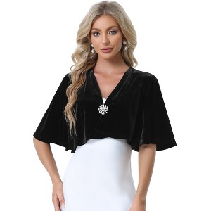 Allegra K Women's Velvet Cardigan Cocktail Party Bell Sleeve Open Front Cropped Shrug Bolero - 1 of 4