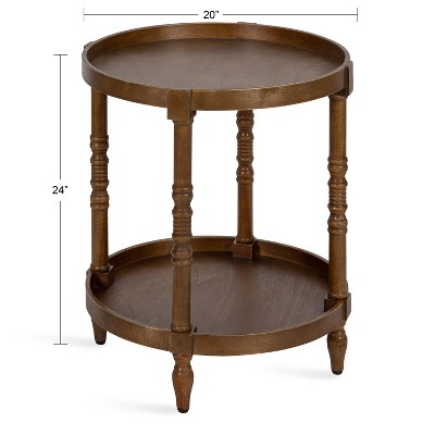 Colonial Rustic Brown Wooden Round Dual-Tier End Table