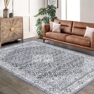 TackView Rug for Living Room - Vintage Area Rug, Retro Floral Print, Soft Touch, Non Slip Stain-Resistant Carpet - 1 of 4