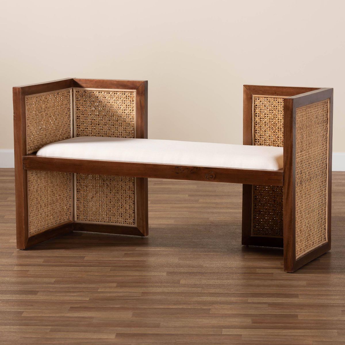 bali & pari Lovina Rattan and Acacia Wood Accent Bench Light Honey/Light Brown - thumbnail 9