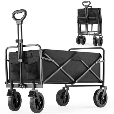 JIONJOY 4 cu. ft. Wagon Cart 330 lbs. Collapsible Folding Cart Steel Utility Garden Cart with Wheels for Camping