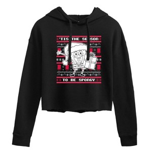 Women's - SpongeBob SquarePants - Spongebob Xmas Sweater Cropped Graphic Hoodie - 1 of 4