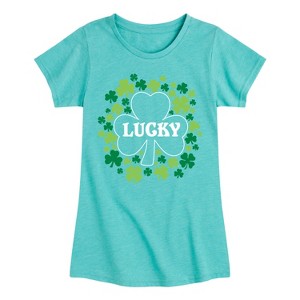 Girls' - Instant Message - St. Patrick's Day Lucky Shamrocks Filled Fitted Short Sleeve Graphic T-Shirt - 1 of 4