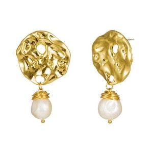 Hollywood Sensation Baroque Pearl Drop Earrings with Hammered Gold Earrings - 1 of 4