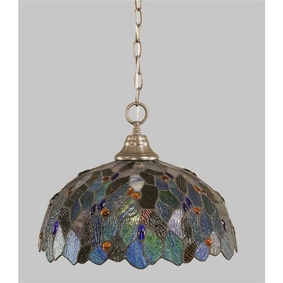 Toltec Lighting Any 1 - Light Pendant in  Brushed Nickel with 16" Blue Mosaic Art Glass Shade