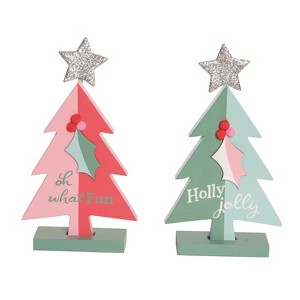 Transpac Set of 2 Pastel Tree Sculptures Decorative Objects for Christmas Multicolor Tabletop Decor Easy Care Holiday Charm - 1 of 1