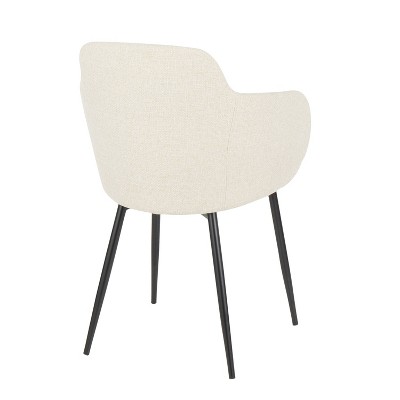 Cream Upholstered Armchair with Black Metal Legs, Set of 2