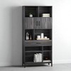 Cube Unit Bookcase with Cabinets, Drawer and Open Shelves, Contemporary Storage Display Bookshelf with Iron Legs for Living Room, Office - 2 of 4