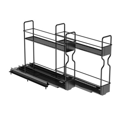 Heavy Duty Black Steel Pull Out Spice Rack Organizer with Labels