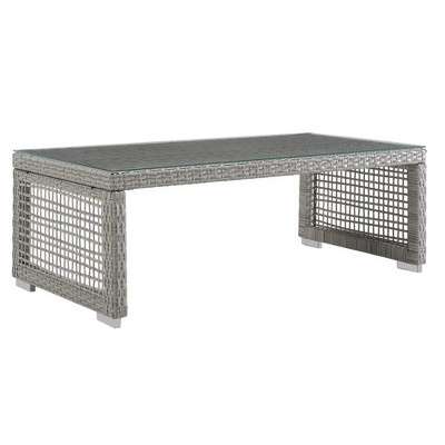 Modway Aura Outdoor Coffee Table – Gray Rattan Design with Glass Top