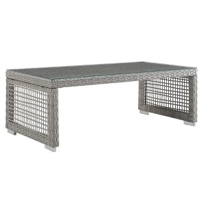 Modway Aura Outdoor Coffee Table – Gray Rattan Design with Glass Top - 1 of 4