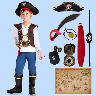 Joyfy Boys Halloween Pirate Captain Costume, Kids Pirate Costume Set for Toddler Halloween Dress Up Cosplay Party Decor