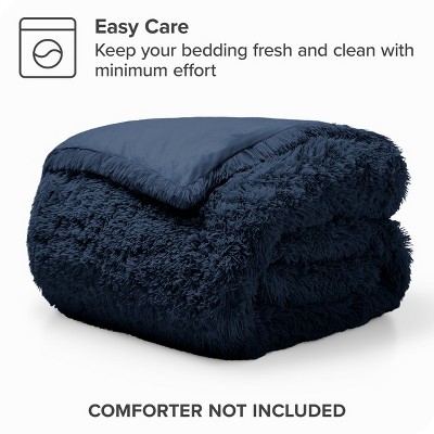 Full Dark Blue Shaggy Faux Fur Duvet Cover
