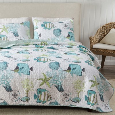 Coastal Beach Reversible Quilt Set With Sham - Great Bay Home