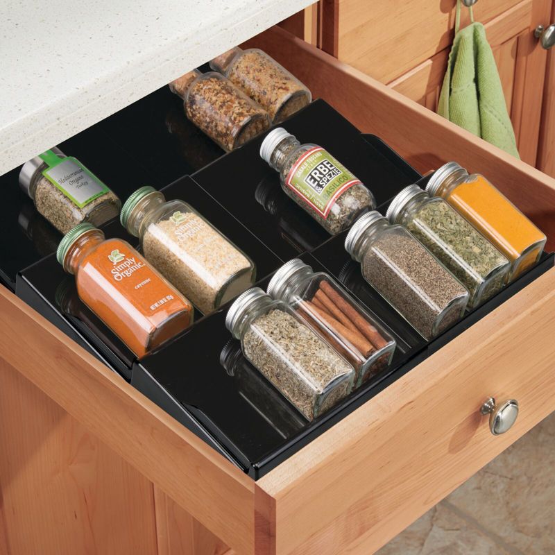 mDesign Expandable Plastic Spice Rack Kitchen Drawer Organizer, 3 Tiers, 2 of 8