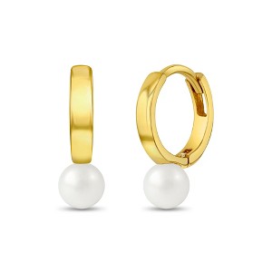 in Season Jewelry 14K Gold Tiny Simulated Pearl 7mm Baby Toddler Kids Earrings Hoop