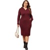Agnes Orinda Women's Plus Size  V Neck Long Sleeve Knit Midi Pullover Hooded Sweater Dresses - 3 of 4
