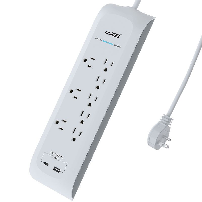 Digital Energy® 8-Outlet USB-A and USB-C® Surge Protector Power Strip (72 In.; White), 1 of 9