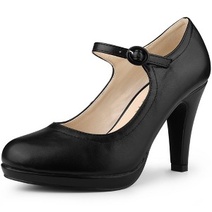 Allegra K Women's Round Toe Platform Ankle Strap Chunky Heel Pumps - 1 of 4
