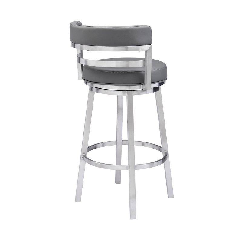 30&#34; Madrid Faux Leather Stainless Steel Barstool Gray - Armen Living, 4 of 9