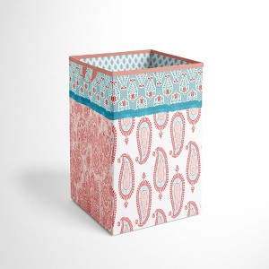 Bacati - Sophia Paisley Aqua/Coral Collapsible Laundry Hamper - 1 of 4