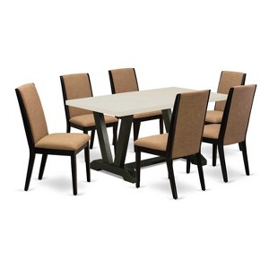 HomeStock 7-Piece Rectangle Natural Oak Finish Solid Wood Top Dining Table with 6-Chairs - 1 of 4