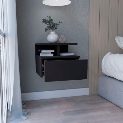 INFURNIC Nightstands Floating Nightstand with Single Drawer and Two-Tier Shelf Modern Wall-Mounted Design, Black, 13.23"*14.02"*11.61"