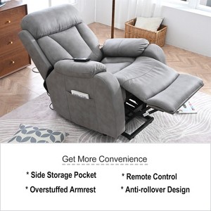 Electric Power Lift Recliner Chair for Elderly Fabric Recliner Chair for Seniors Side Pocket Remote Control Light Gray - 1 of 4