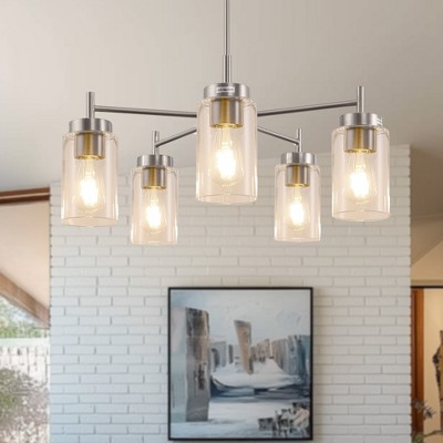 YANSUN 5-Light Pendant Light in Brushed Nickel with Clear Glass Shades, perfect for Kitchen or Bedroom