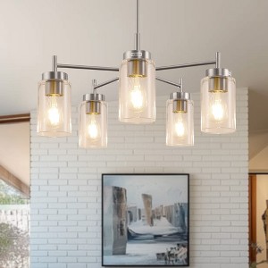 YANSUN 5-Light Pendant Light in Brushed Nickel with Clear Glass Shades, perfect for Kitchen or Bedroom - 1 of 4