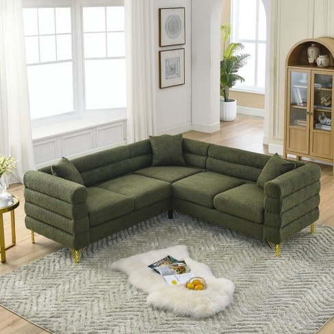 L shaped Couch 133 oversized Corner Sofa green Teddy Fabric Sectional Couch 5 Seater Corner Sofas With 3 Cushions For Living Room office cuddlewood Target