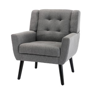 Vynxaria Light Gray 34.6"H Modern Linen Accent Chair with Black Legs for Indoor Spaces - 1 of 4