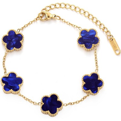 Four Leaf Clover Bracelet for Women 18K Gold Plated Stainless Steel Lucky 4 Leaf Gold Link Bracelet Jewelry Gift for Women