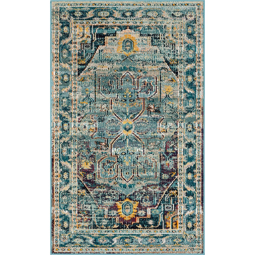 3'x5' Medallion Accent Rug Teal/Purple - Safavieh