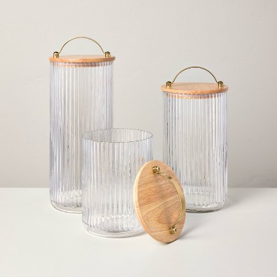 Ribbed Glass Jar with Wooden Lid - Thumbnail 2