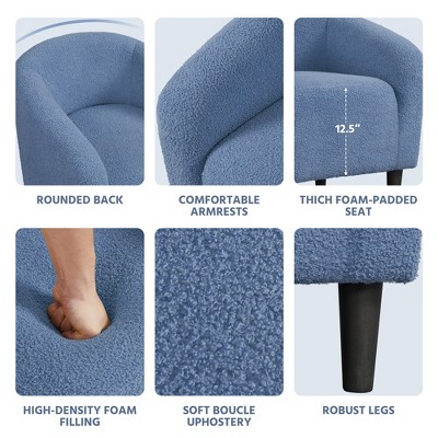 Blue Boucle Upholstered Barrel Accent Chair with Manufactured Wood Frame