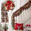 Pre-Lit 24 In Christmas Wreath with Ball Ornaments for Christmas Door Fireplace Decor, Red and White - 3 of 4