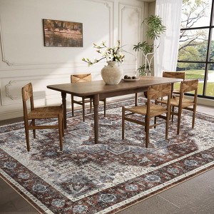 8x10 Rug Vintage Medallion Washable Rug Non Slip Backing Carpet Oriental Distressed Floor Cover Low Pile Ultra-Soft Carpet for Bedroom Living Room - 1 of 4