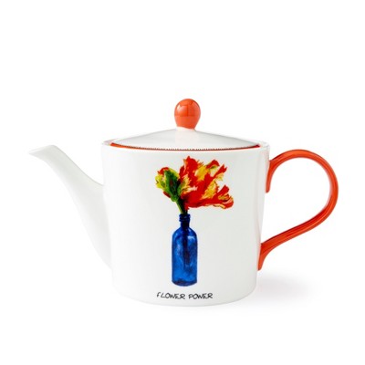 Kit Kemp by Spode Doodle 32oz Teapot, Flower Power Tagline, Fine China, Dishwasher Safe, Perfect for Brewing and Serving Tea, Ideal for Tea Lovers