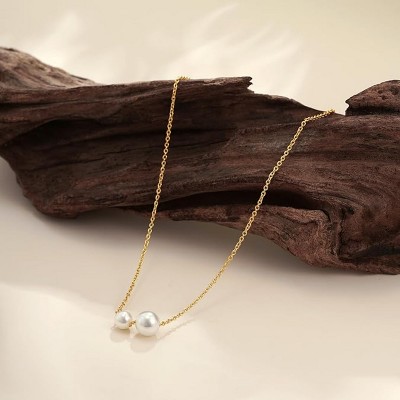Attop Gold Pearl Necklaces Trendy 14k Gold Plated Dainty Necklace Simple Pearl Single Charm Pendant Necklace