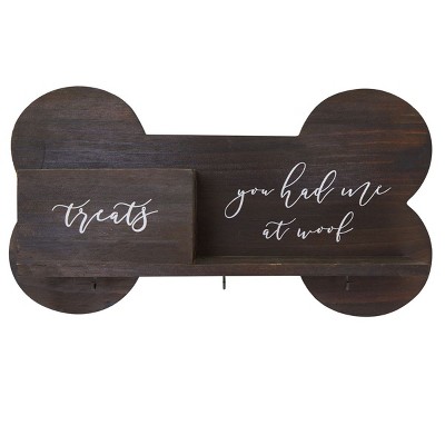 Farmlyn Creek Wooden Dog Leash and Treat Holder with Hooks for Wall, Home Décor (15 x 8 x 4 in)