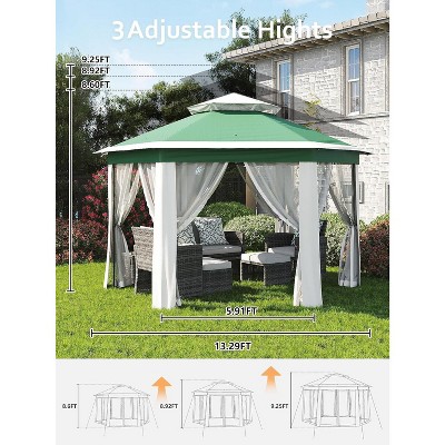 Garvee 13×13 FT Hexagonal Instant Pop‑Up Gazebo Screen Tent with Mosquito Netting – 6‑Sided UV‑Resistant Steel Frame Outdoor Canopy