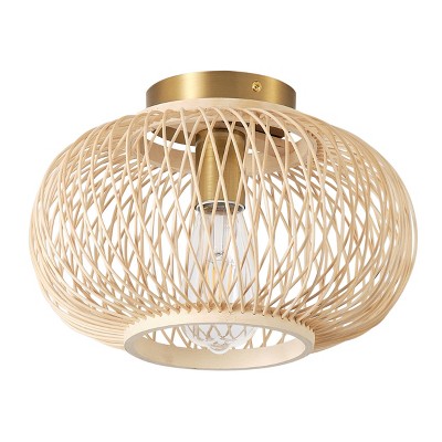 Dewdrop Modern Boho Flush Mount Ceiling Light, Handmade Rattan Light Fixture for Bedroom Living Room