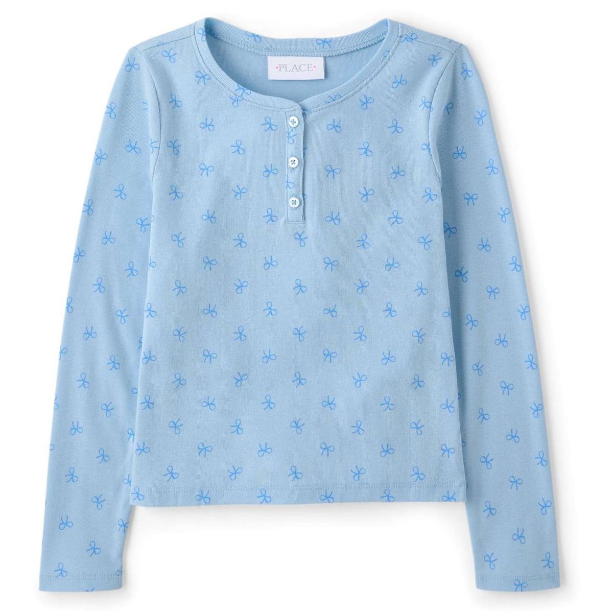 The Children's Place Girls Long Sleeve Print Ribbed Henley Top