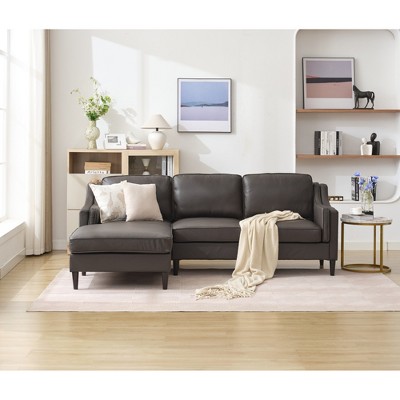 94.5" Modern Genuine Leather L-Shaped Sectional Sofa with Left Chaise Lounge